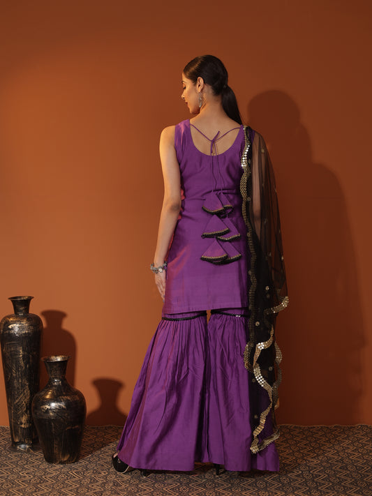 Chanderi Silk Gharara Set in Purple with Dupatta – Elegant Festive Ensemble
