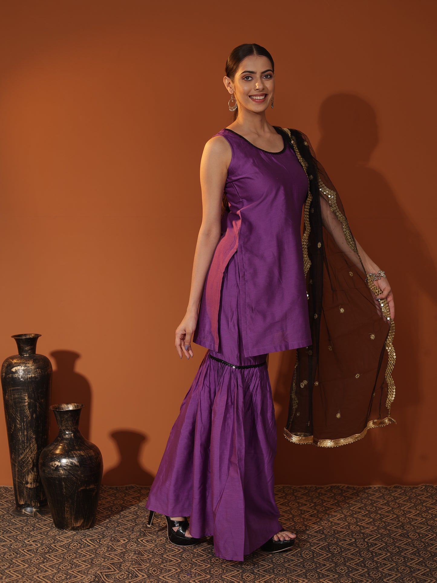Chanderi Silk Gharara Set in Purple with Dupatta – Elegant Festive Ensemble