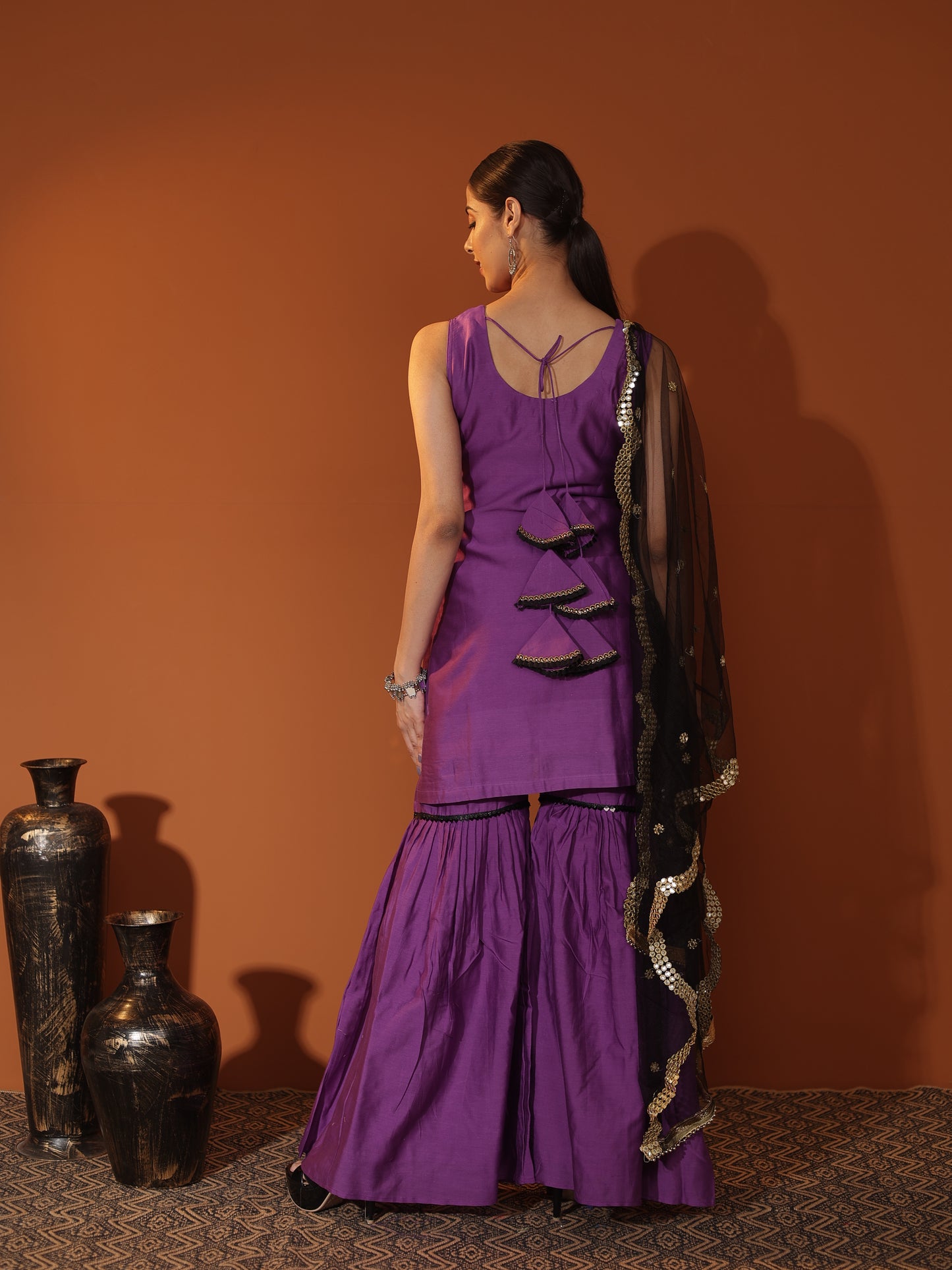 Chanderi Silk Gharara Set in Purple with Dupatta – Elegant Festive Ensemble