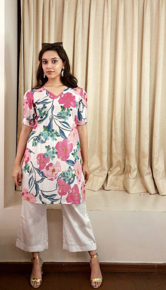 Floral Multicolor Puff Sleeved Kurta for Women