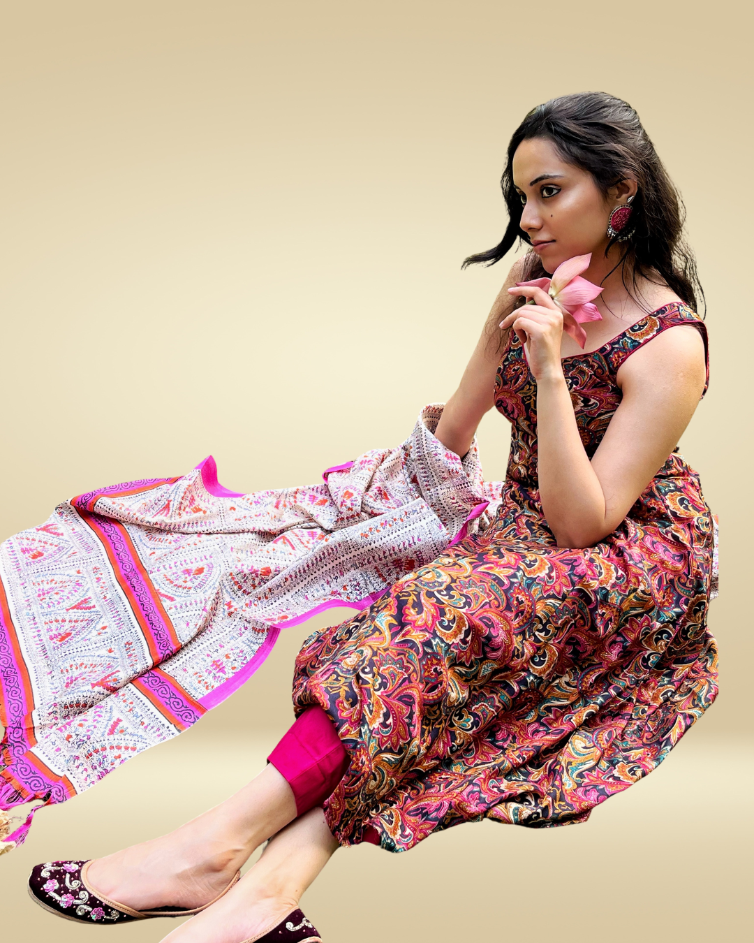 Magenta Multicolor Anarkali Sleeveless Kurta Set with Dupatta for Women – Festive & Party Wear Ethnic Outfit