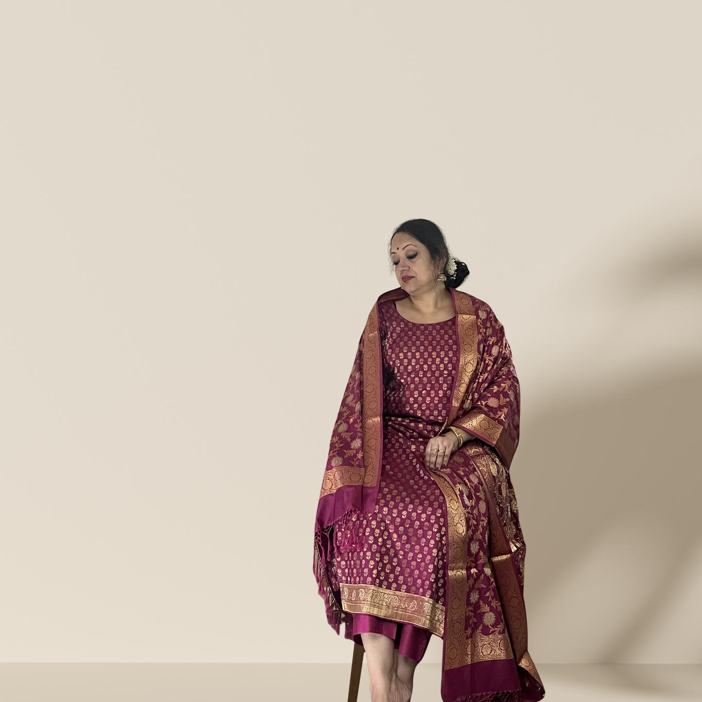 Deep Maroon Banarasi Silk Kurta Set with Dupatta for Women – Festive & Wedding Wear