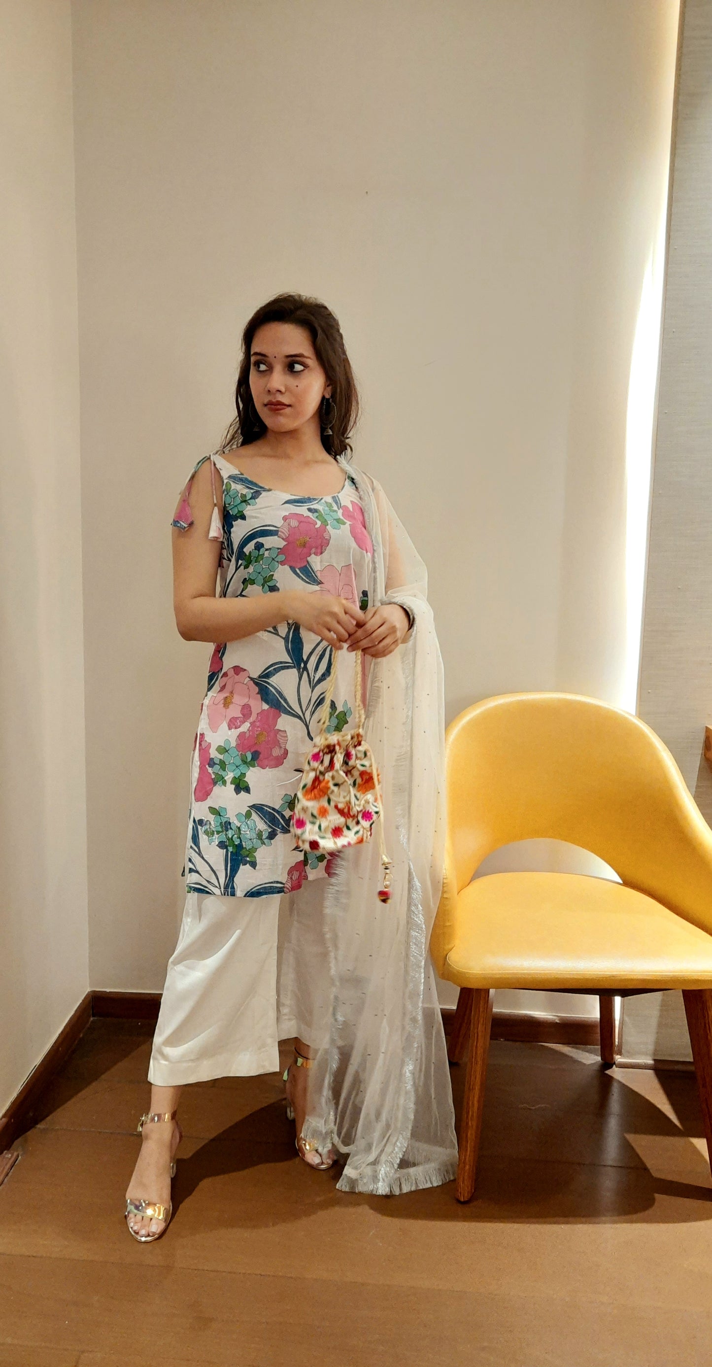 Floral Lurex Cotton Noodle-Strap Kurta for Women | Kurta Only