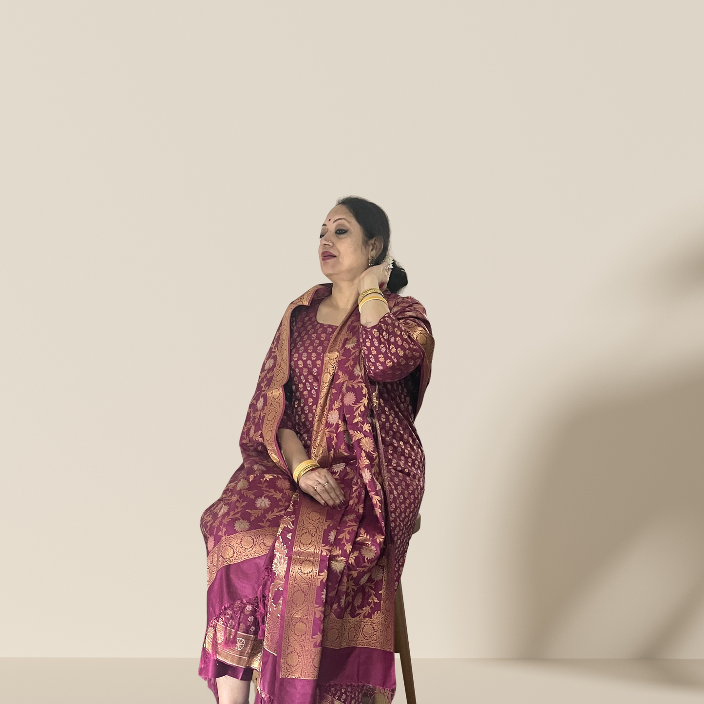 Deep Maroon Banarasi Silk Kurta Set with Dupatta for Women – Festive & Wedding Wear