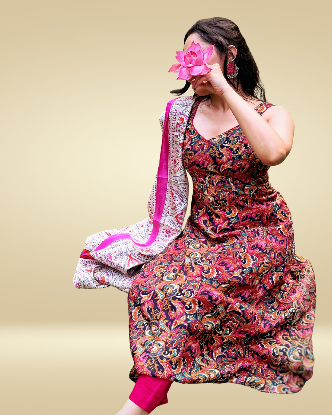 Magenta Multicolor Anarkali Sleeveless Kurta Set with Dupatta for Women – Festive & Party Wear Ethnic Outfit