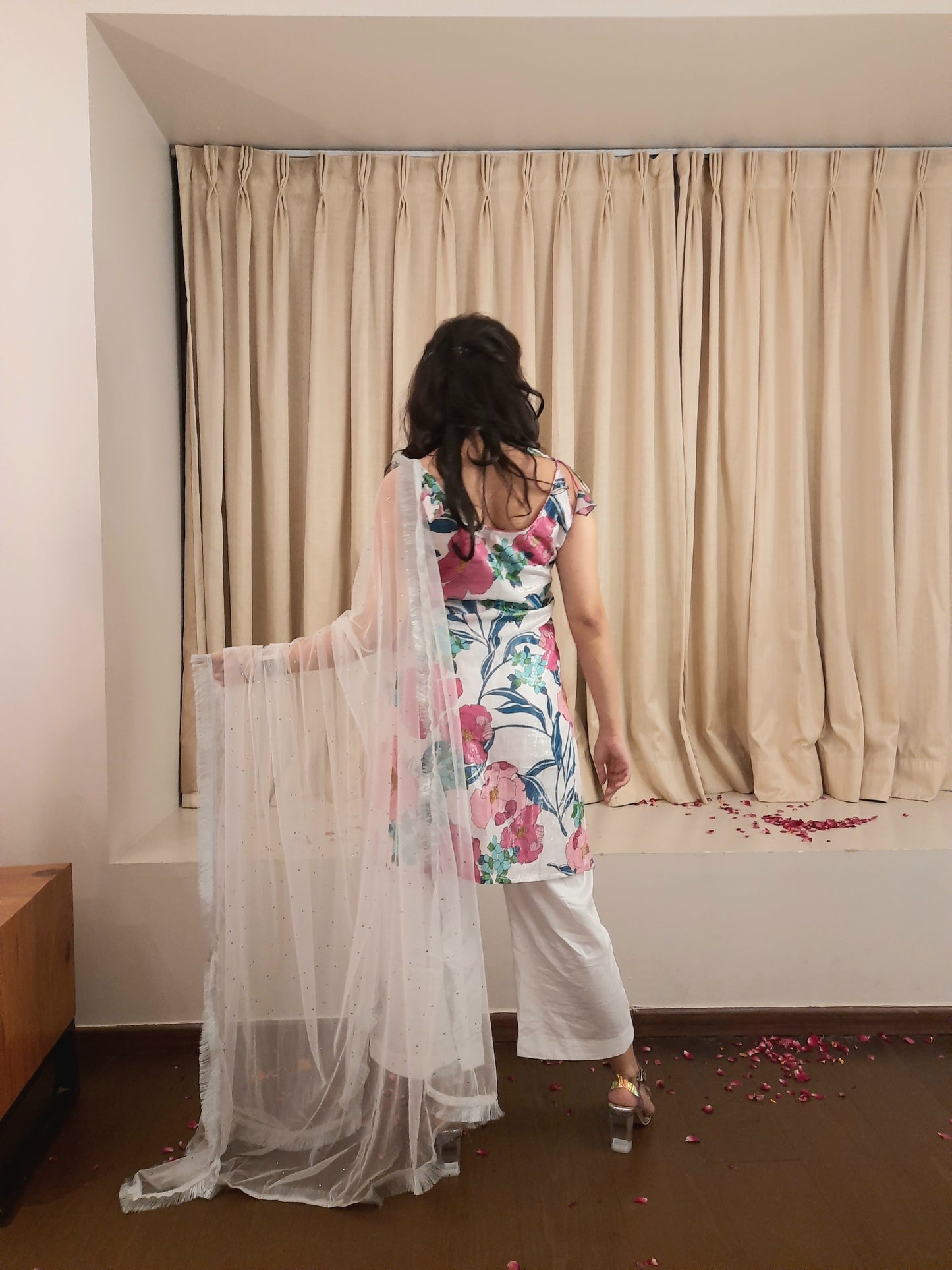 Floral Lurex Cotton Noodle-Strap Kurta for Women | Kurta Only