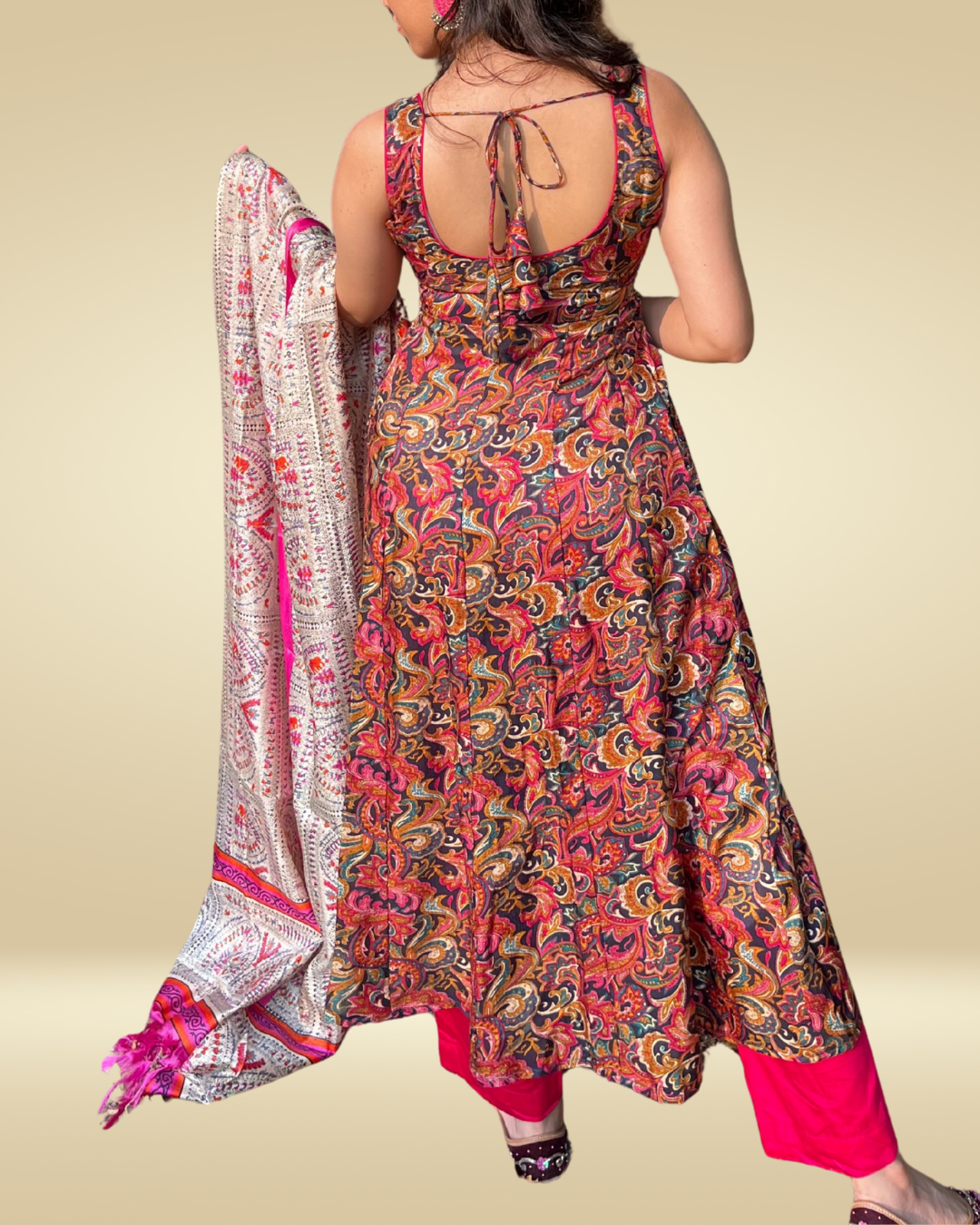 Magenta Multicolor Anarkali Sleeveless Kurta Set with Dupatta for Women – Festive & Party Wear Ethnic Outfit