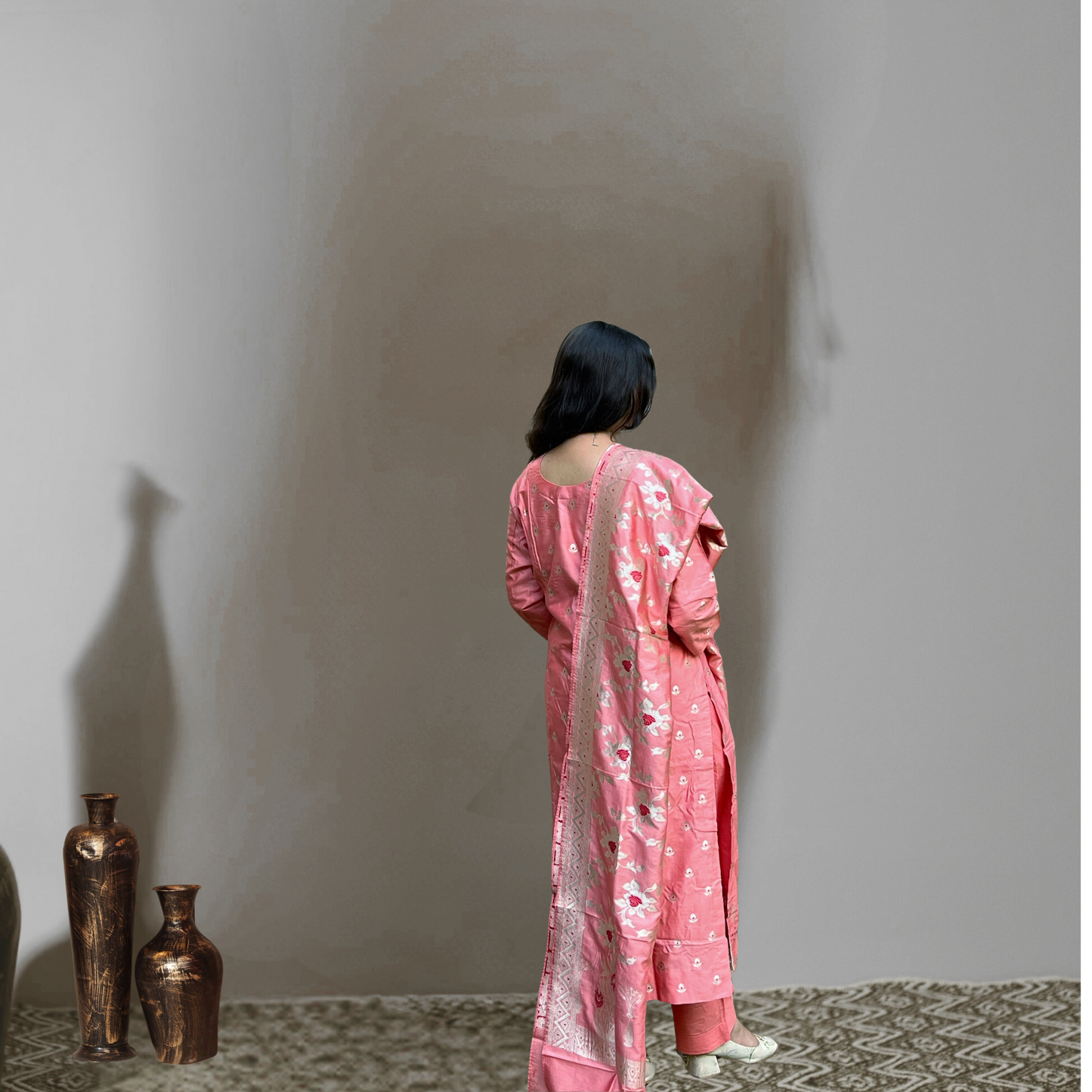 Peach Banarasi Silk Kurta Set with Dupatta for Women | Elegant Festive & Wedding Wear