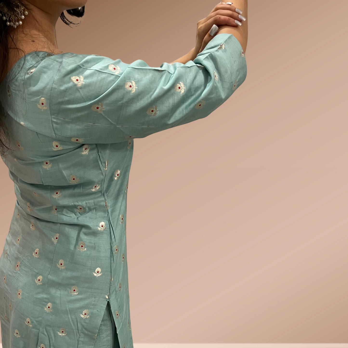 🌿 Sea Green Banarasi Kurta Set with Dupatta for Women