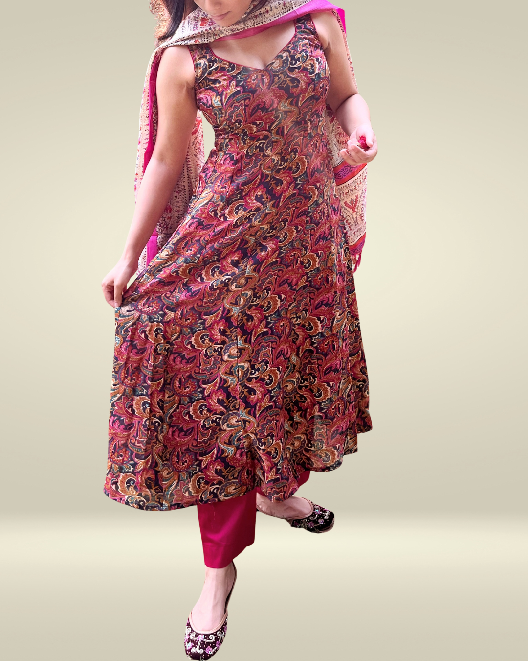 Magenta Multicolor Anarkali Sleeveless Kurta Set with Dupatta for Women – Festive & Party Wear Ethnic Outfit