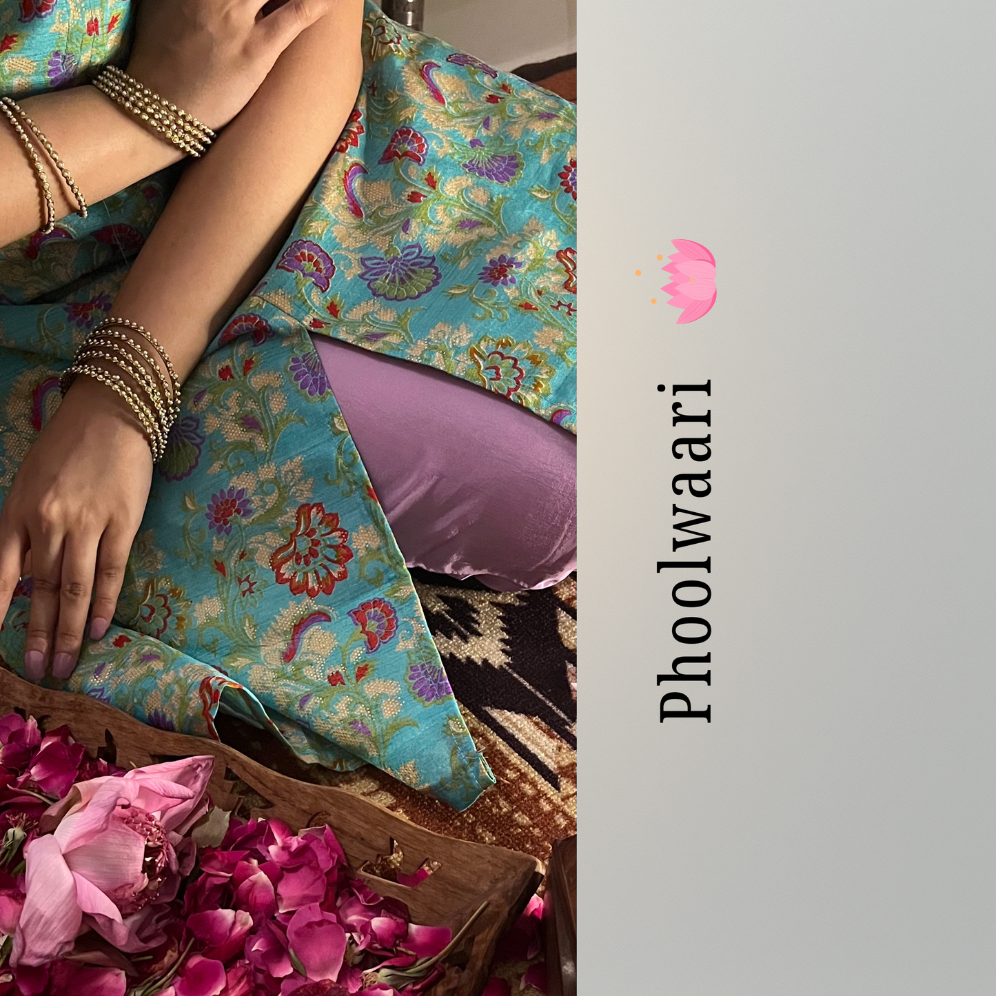 Green Banarasi Kingkhap Silk Slit Kurta Set with Lilac Pants – Sleeveless Festive Wear for Women