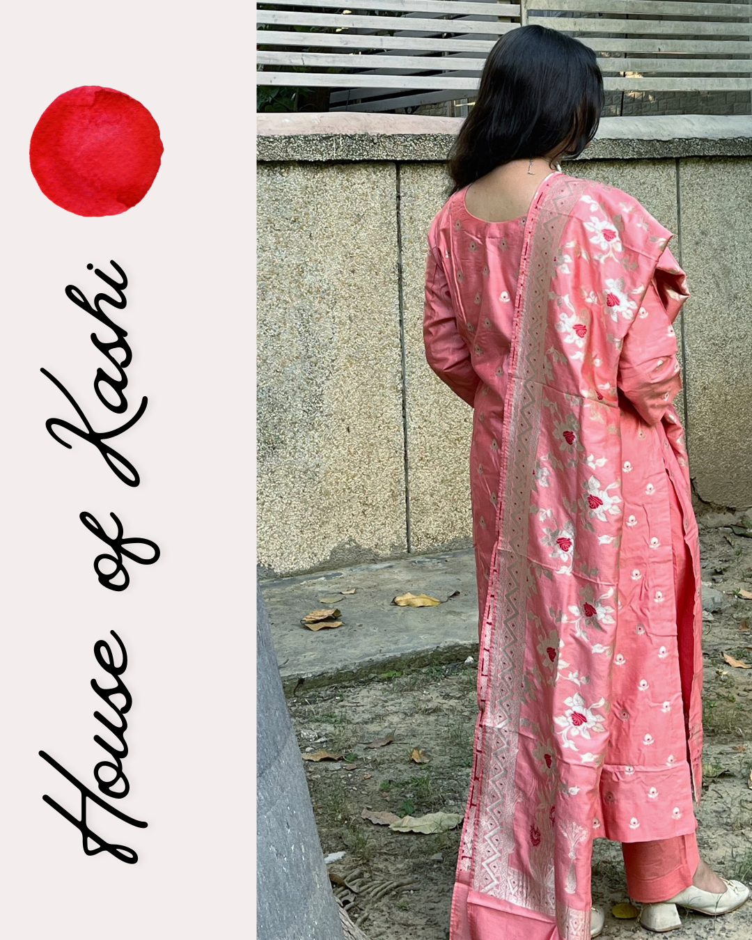 Coral Pink Banarasi Silk Kurta Set with Dupatta for Women | Elegant Festive & Wedding Wear