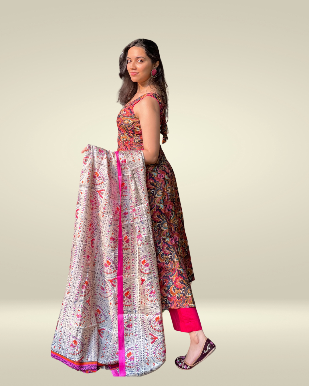 Magenta Multicolor Anarkali Sleeveless Kurta Set with Dupatta for Women – Festive & Party Wear Ethnic Outfit