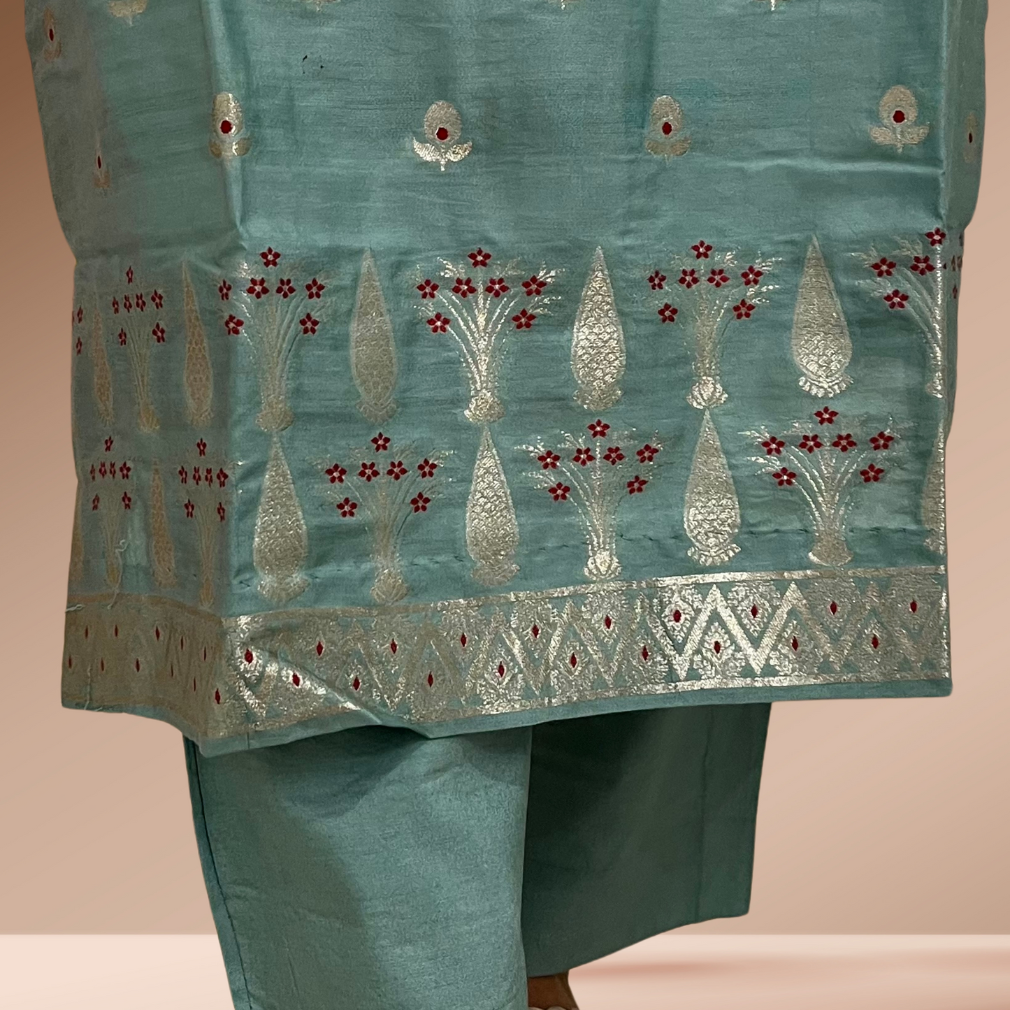🌿 Sea Green Banarasi Kurta Set with Dupatta for Women