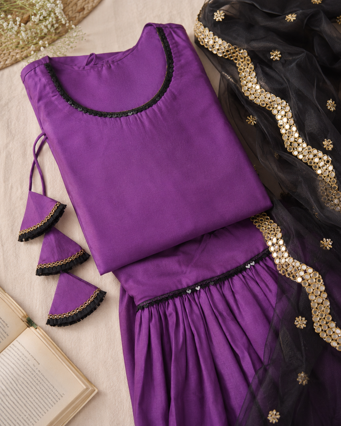 Chanderi Silk Gharara Set in Purple with Dupatta – Elegant Festive Ensemble