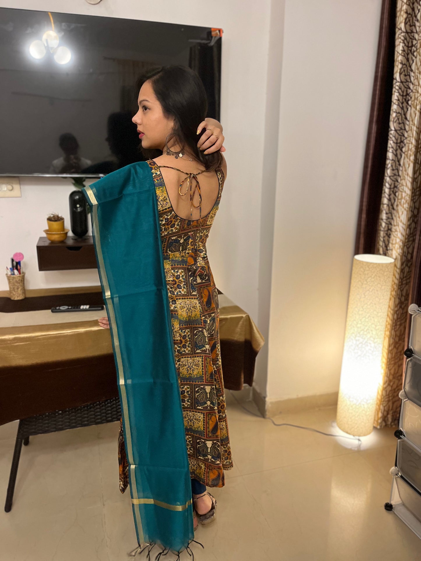 Emerald Green Multicolor Printed Sleeveless Kurta Set with Pants & Dupatta | Modern Ethnic For Women