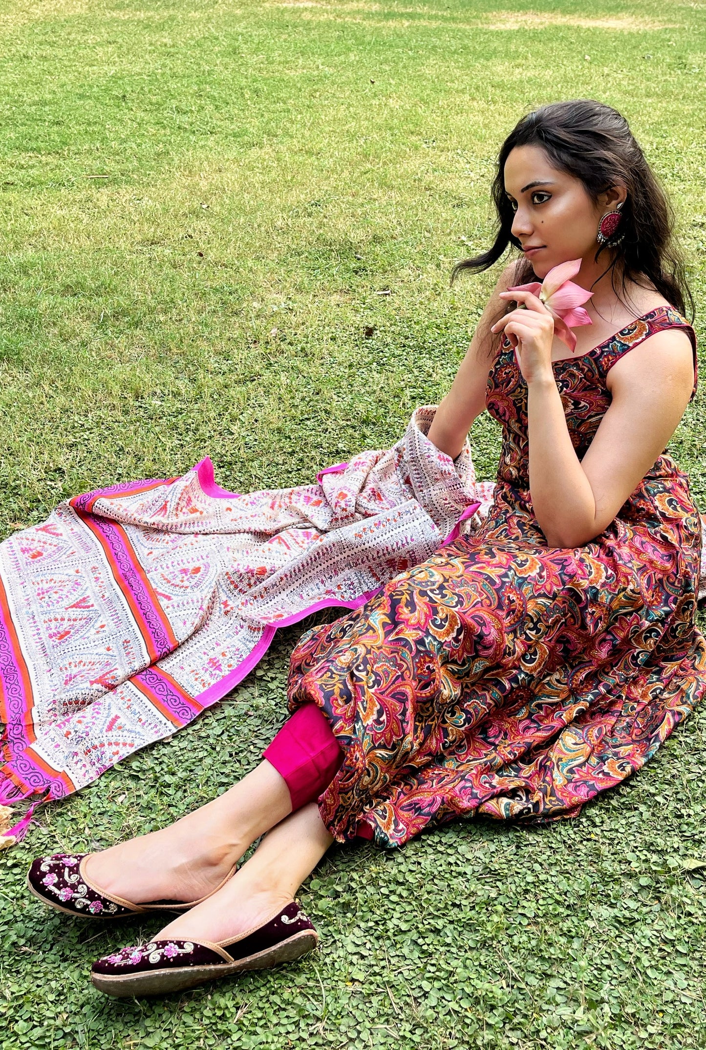 Magenta Multicolor Anarkali Sleeveless Kurta Set with Dupatta for Women – Festive & Party Wear Ethnic Outfit