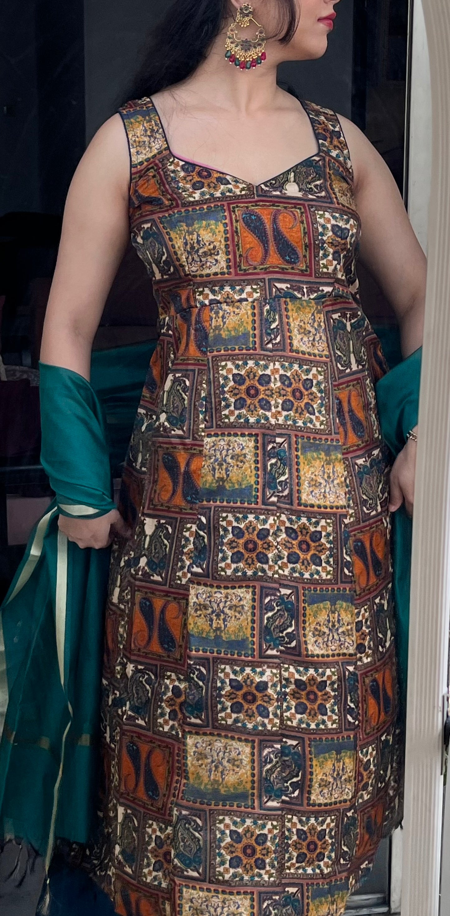 Emerald Green Multicolor Printed Sleeveless Kurta Set with Pants & Dupatta | Modern Ethnic For Women