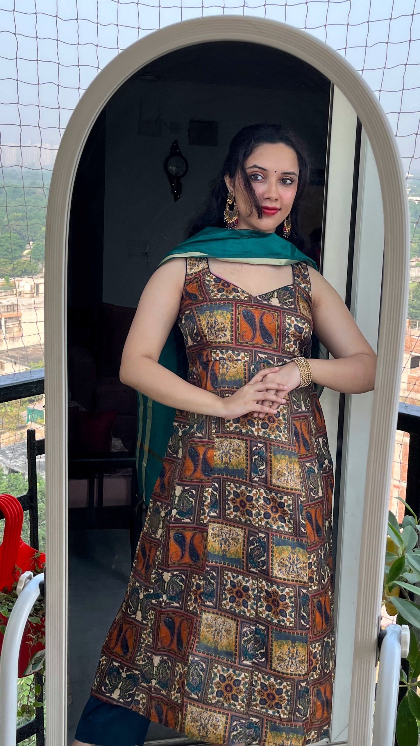 Emerald Green Multicolor Printed Sleeveless Kurta Set with Pants & Dupatta | Modern Ethnic For Women