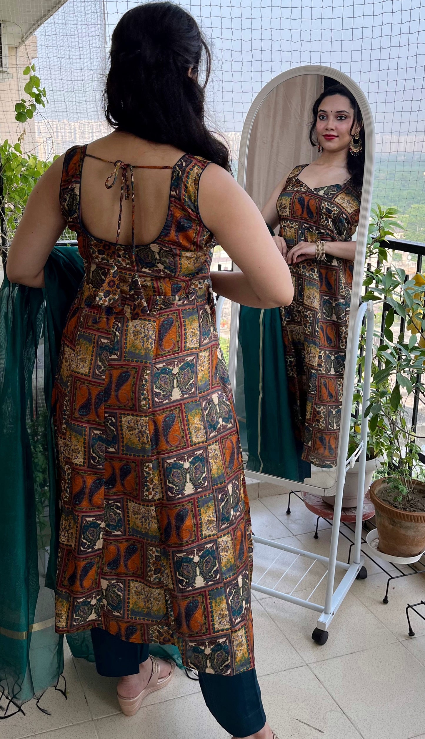 Emerald Green Multicolor Printed Sleeveless Kurta Set with Pants & Dupatta | Modern Ethnic For Women