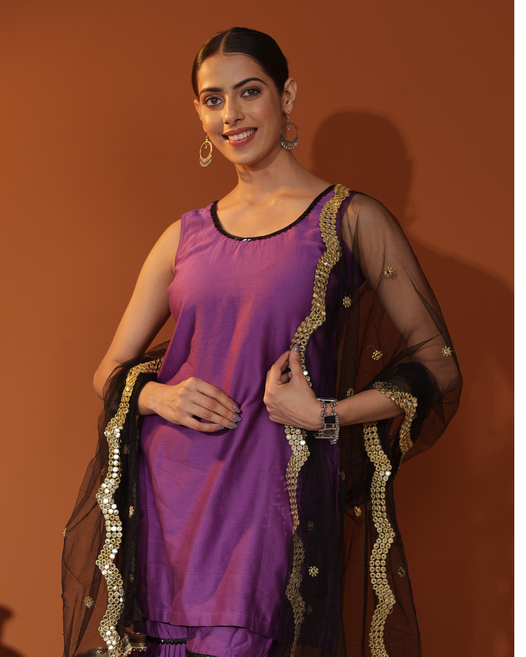 Chanderi Cotton Silk Short Kurti with Dori Back